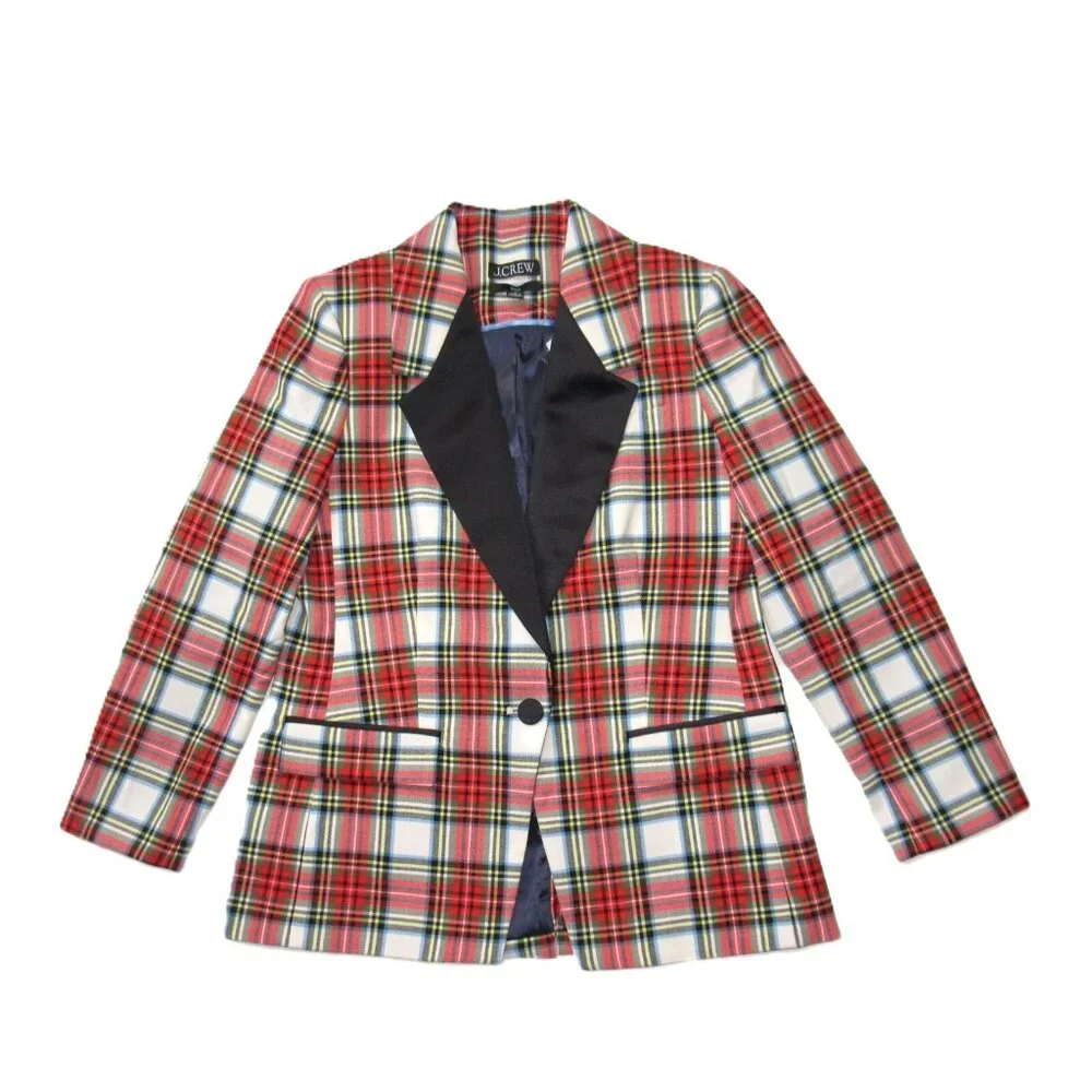NWT J.Crew Petite Willa Blazer in Ivory Snowy Stewart Tartan Wool Jacket 6P